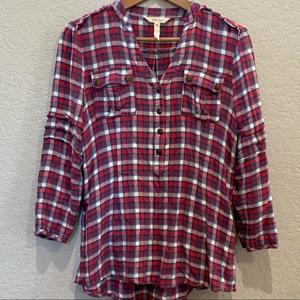 MATILDA JANE 3/4 Sleeve Plaid Popover Buttons
